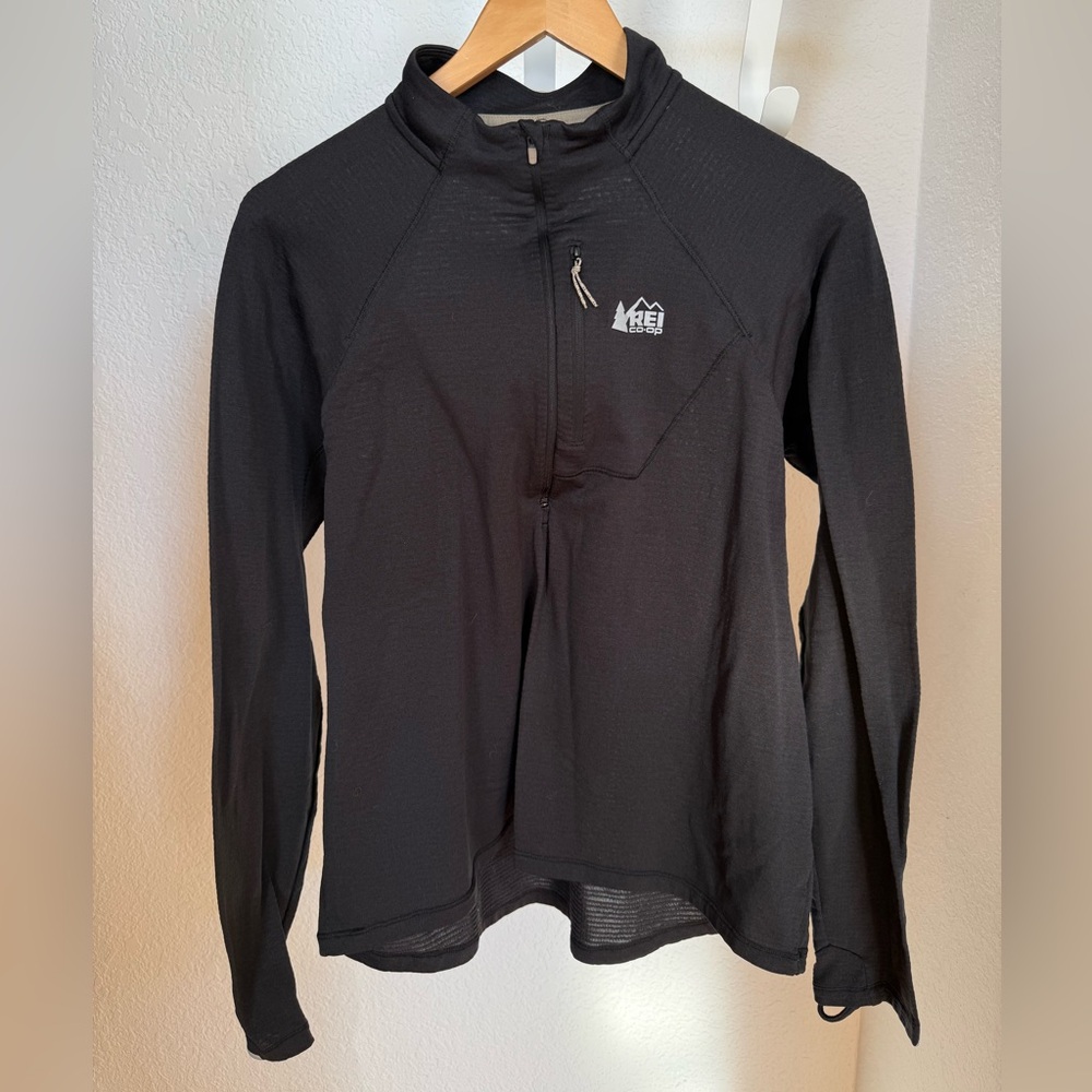 REI Co Op Polartec Black Half-Zip Pullover Base Layer Long Sleeve Zip Pocket XL